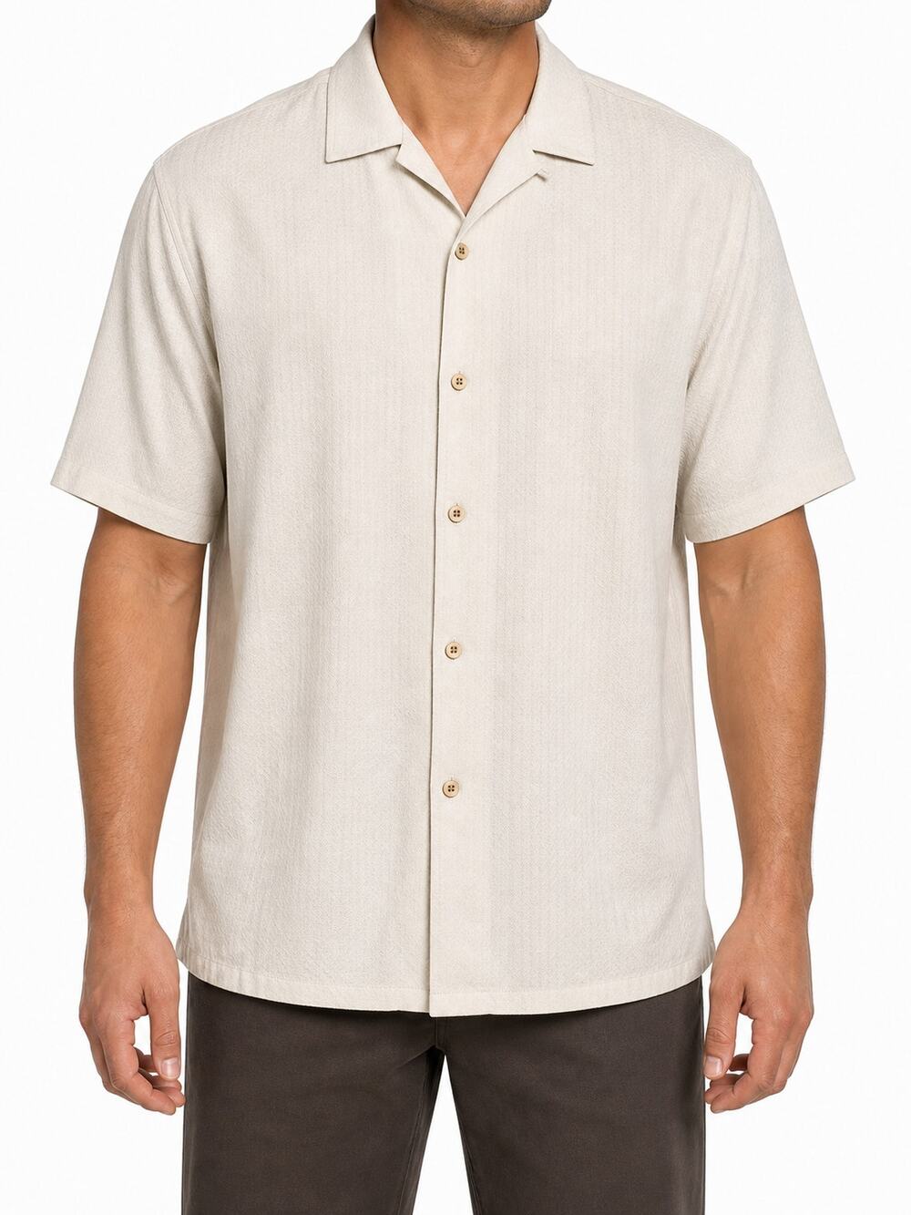 Tommy Bahama Mens XXXL 3XL Silk Rayon Ivory Camp Button Up Short Sleeve Shirt
